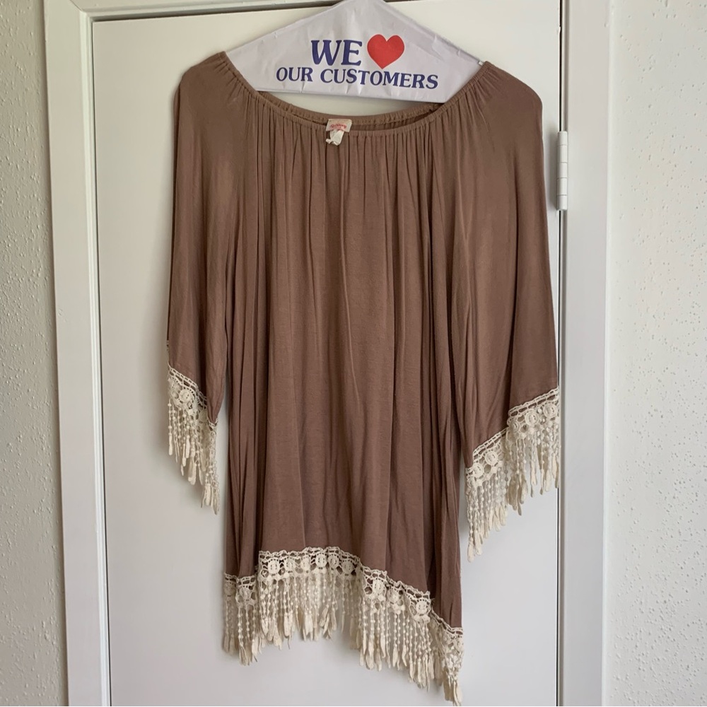 Rouge Helium Brown Tunic with Cream Tassels